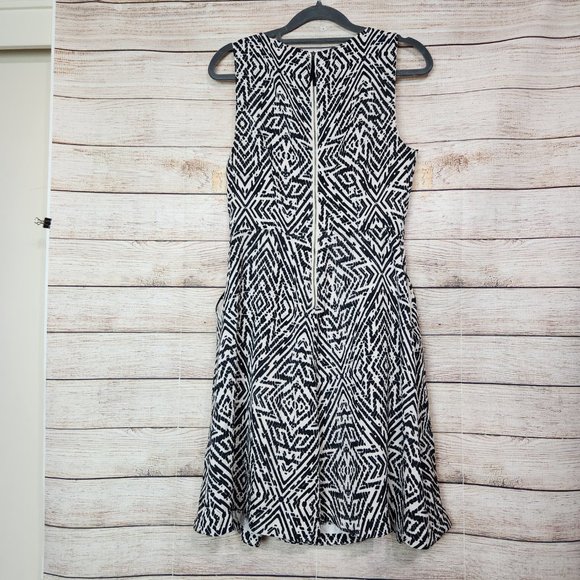 Anthropologie MAEVE Women Dress 4 Sleeveless Black Beige Geometric Sheath Zipper - Picture 11 of 15